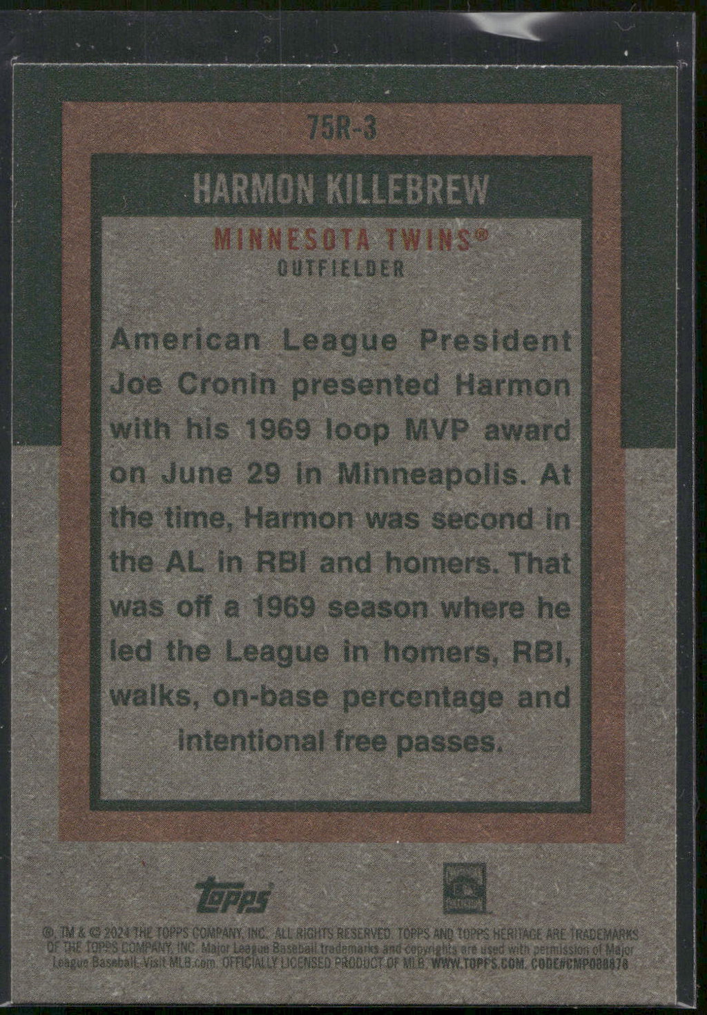 2024 Topps Heritage #75R-3 Harmon Killebrew 1975 Retirees