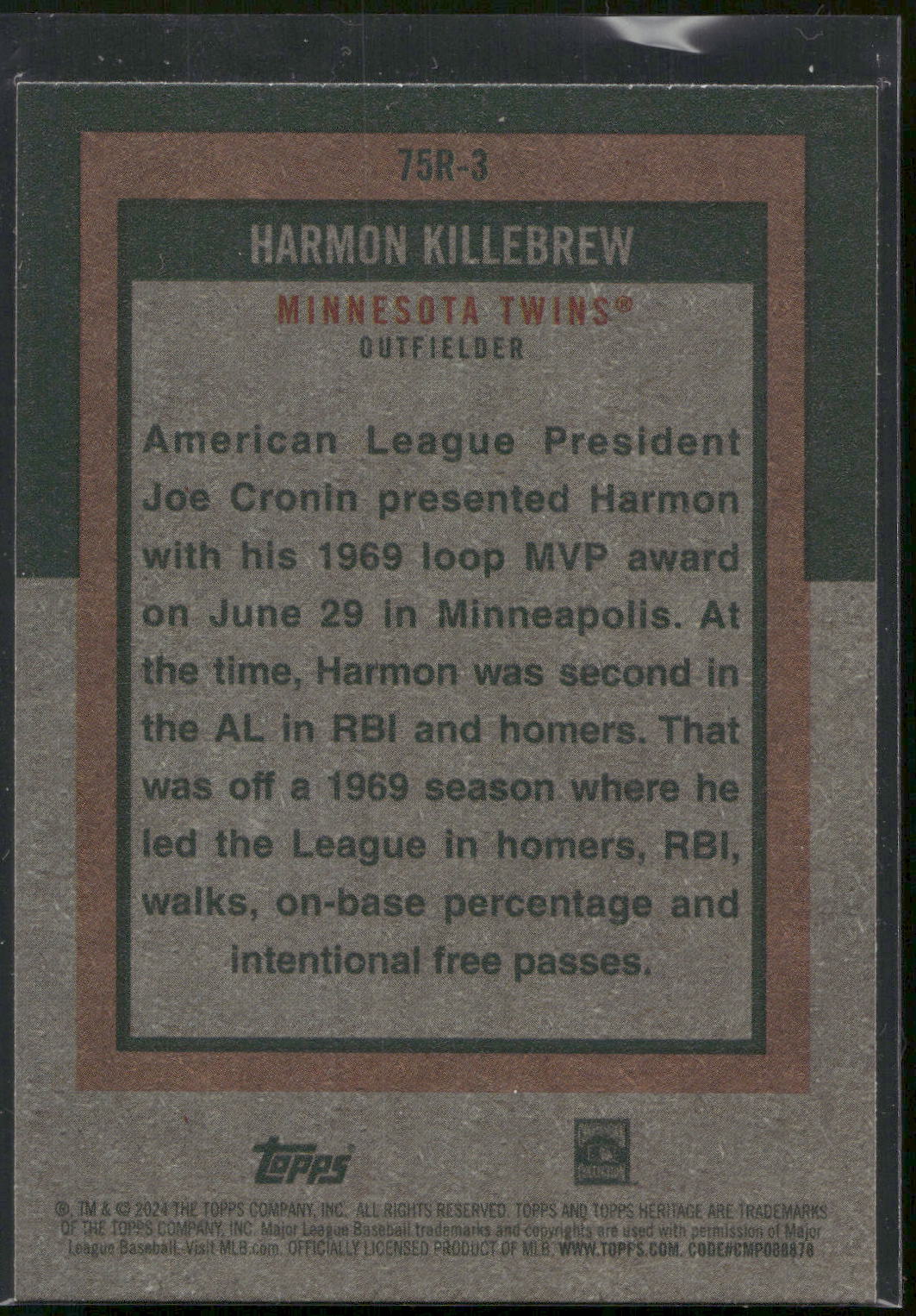 2024 Topps Heritage #75R-3 Harmon Killebrew 1975 Retirees