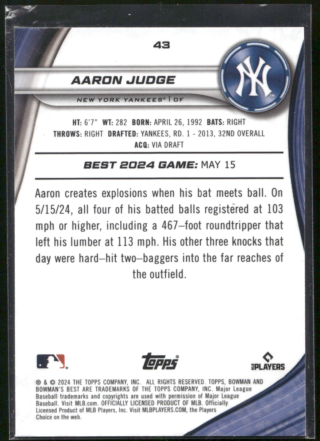 2024 Bowman's Best #43 Aaron Judge
