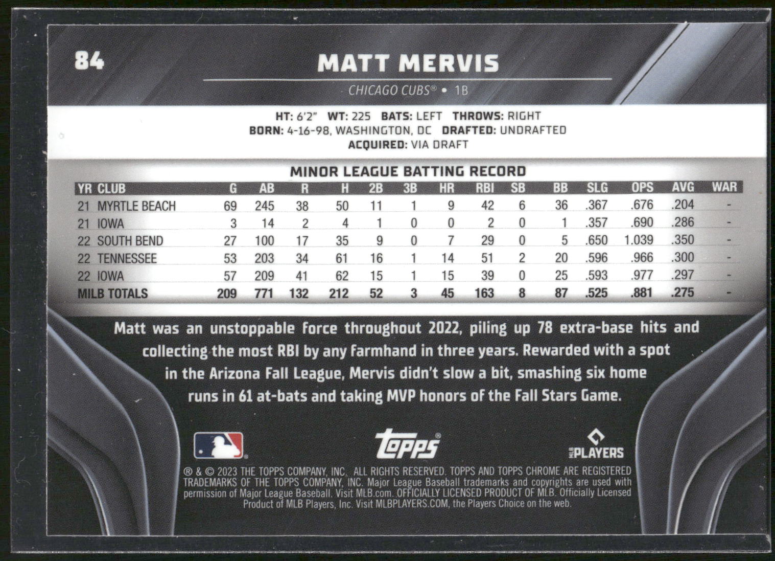 2023 Topps Chrome Black #84 Matt Mervis