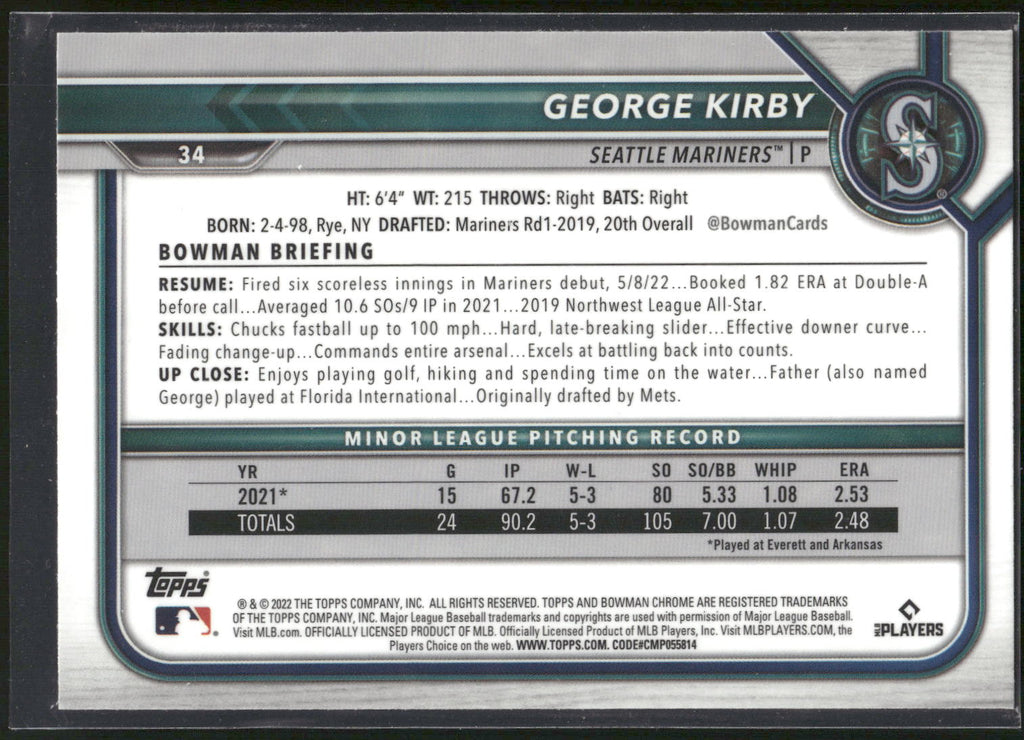2022 Bowman Chrome #34 George Kirby