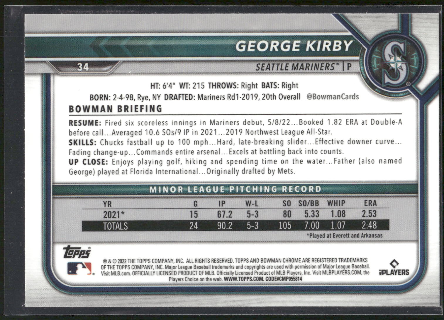2022 Bowman Chrome #34 George Kirby