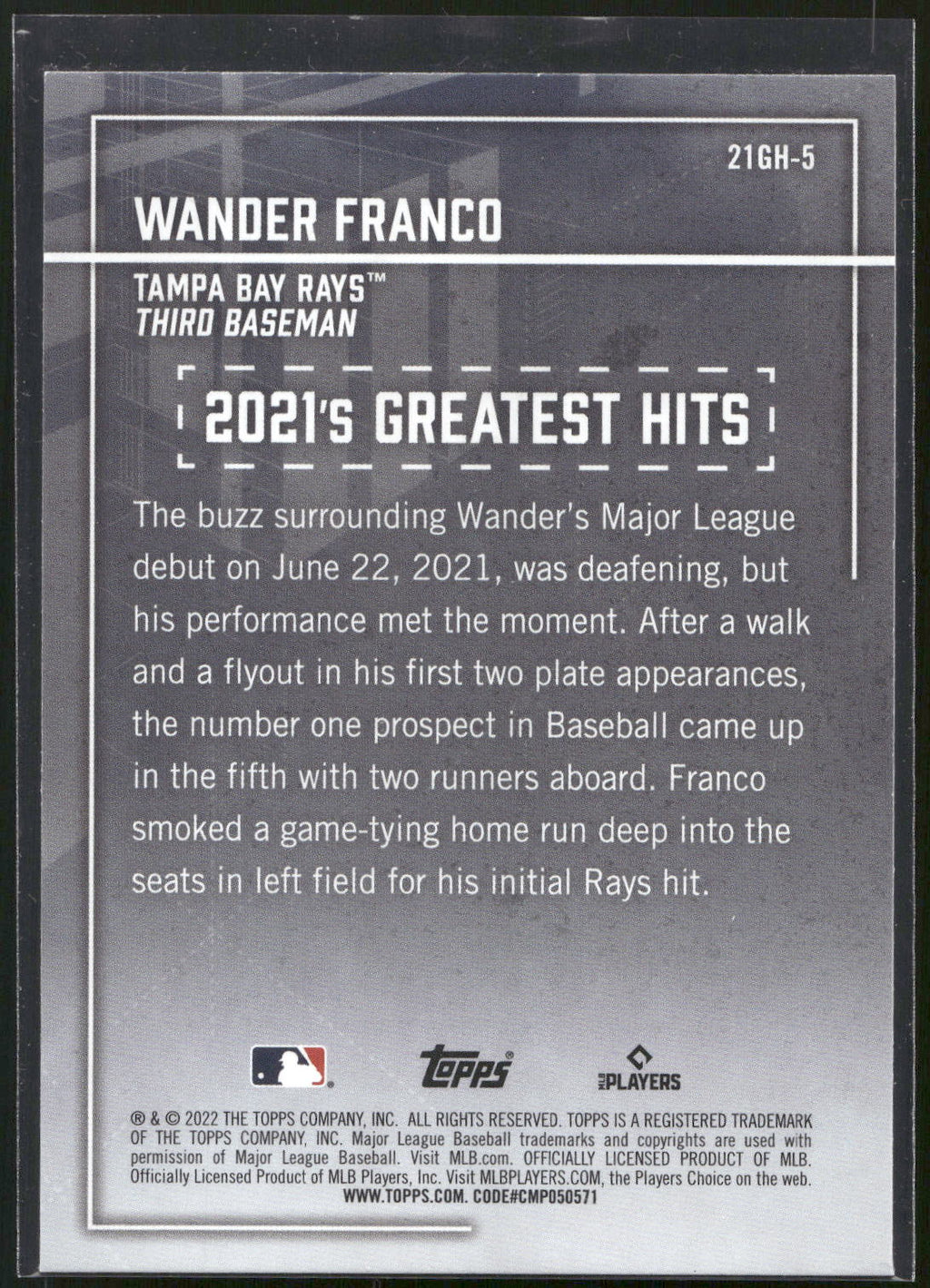 2022 Topps #21GH-5 Wander Franco 2021's Greatest Hits