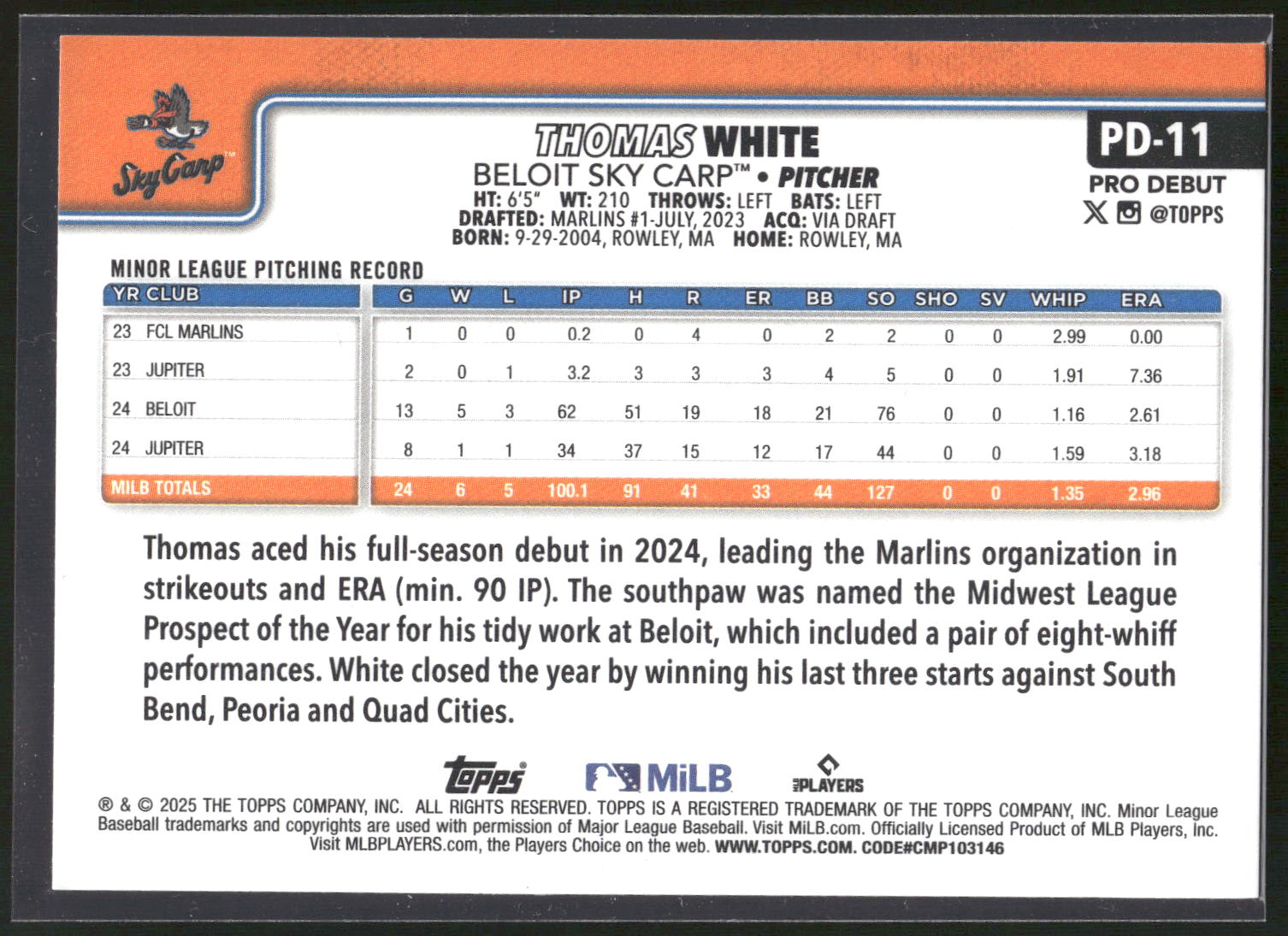 2025 Topps Pro Debut #PD-11 Thomas White