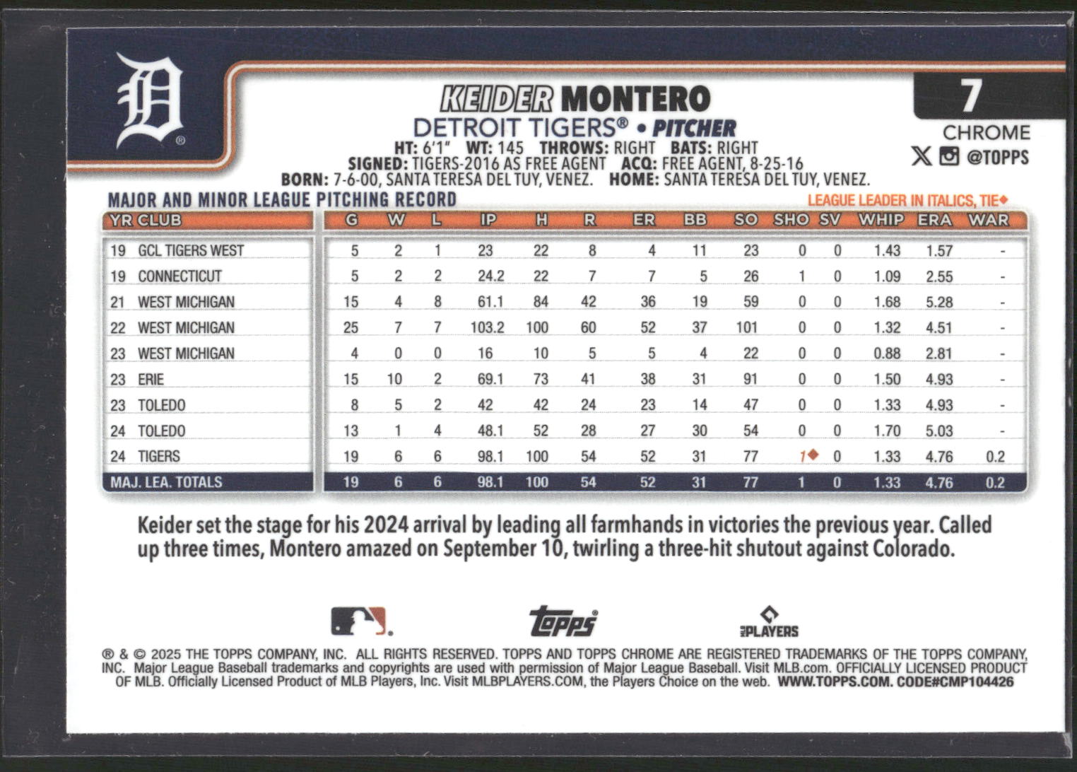 2025 Topps Chrome #7 Keider Montero