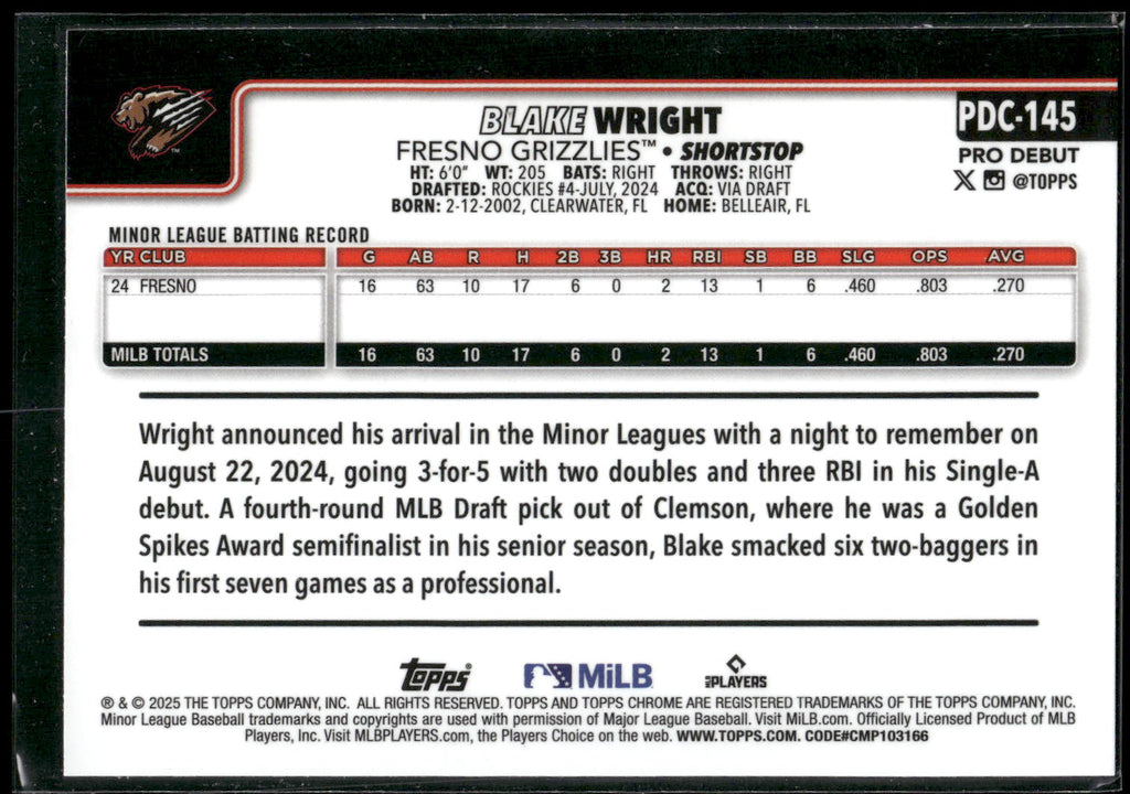 2025 Topps Pro Debut - Chrome #PDC-145 Blake Wright