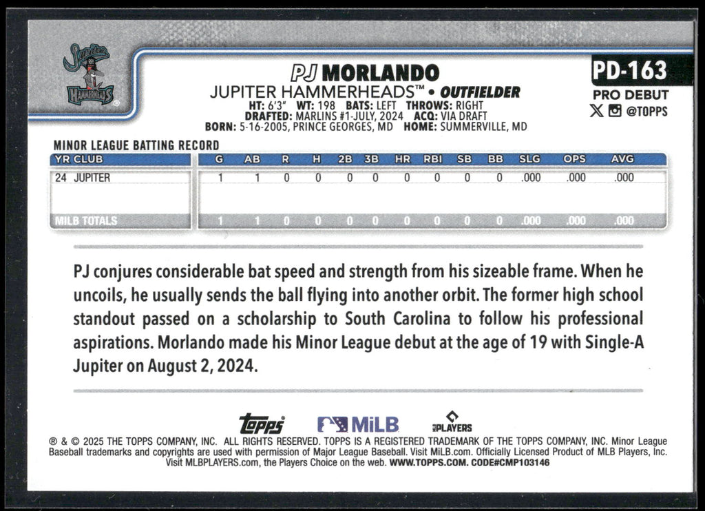 2025 Topps Pro Debut #PD-163 PJ Morlando