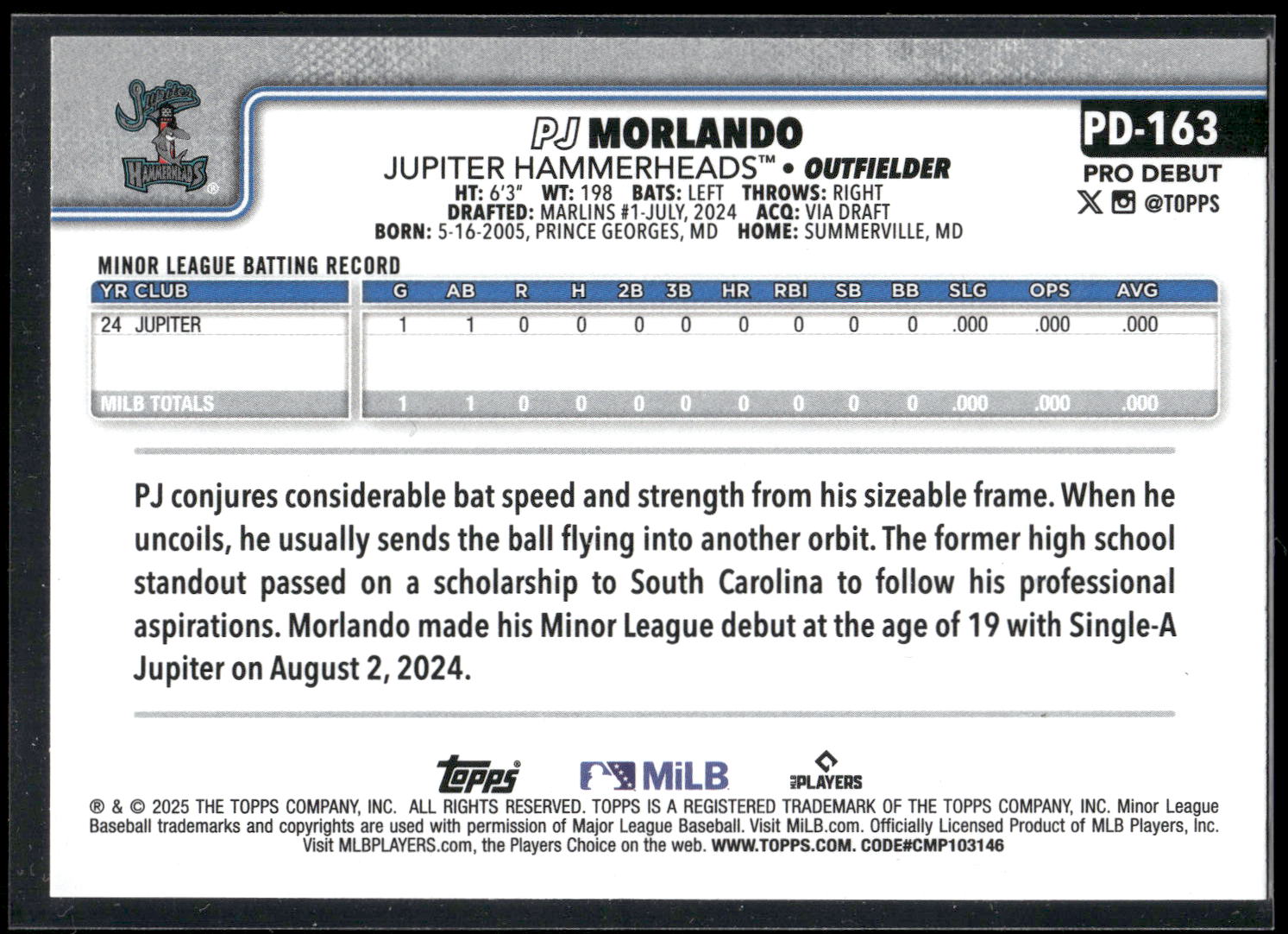 2025 Topps Pro Debut #PD-163 PJ Morlando