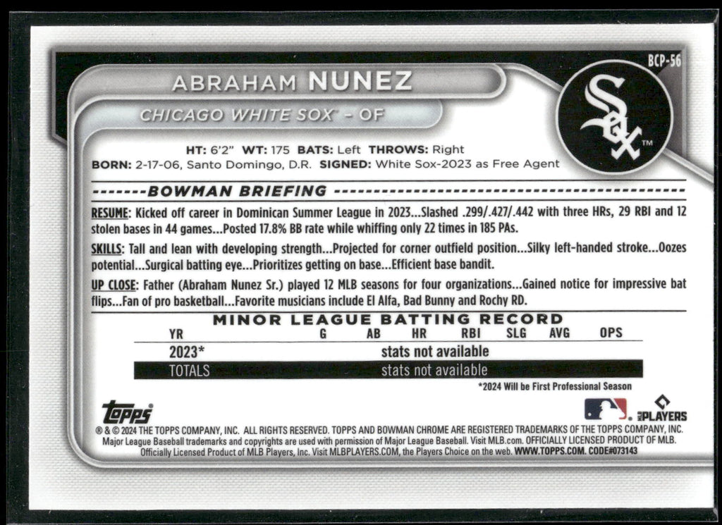 2024 Bowman #BCP-56 Abraham Nunez Chrome Prospects