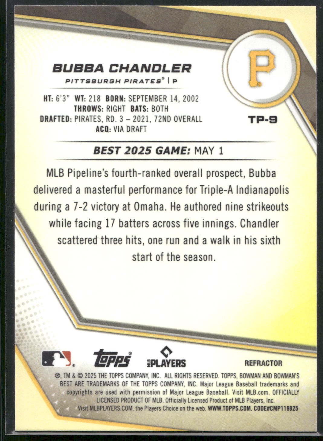 2025 Bowman's Best #TP-9 Bubba Chandler Refractors