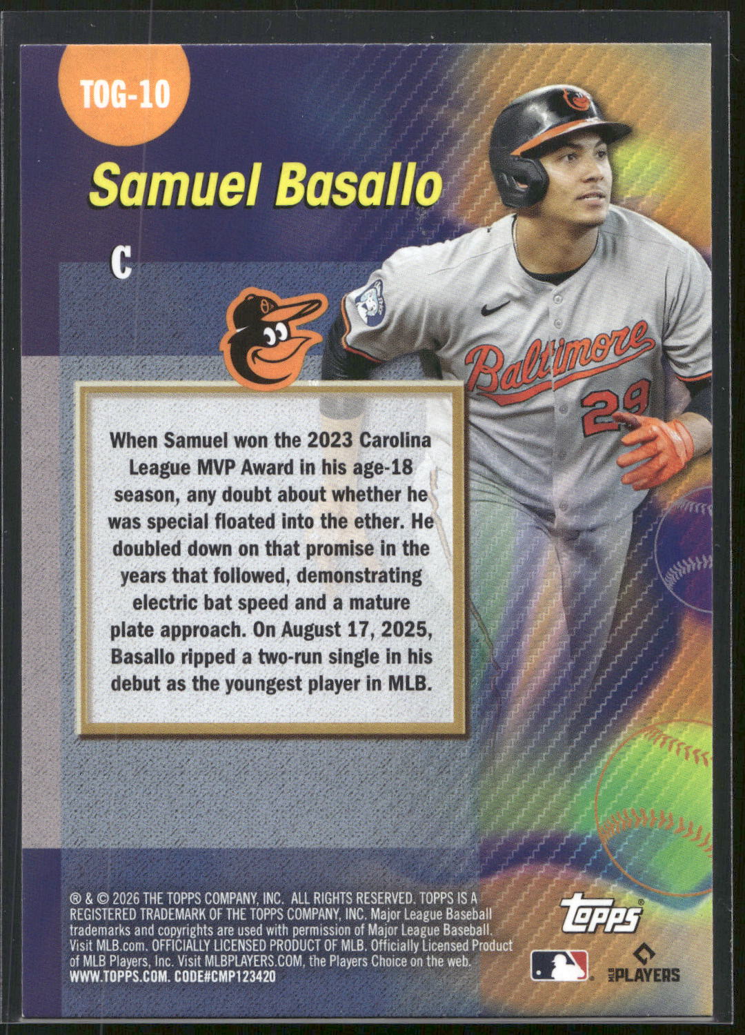 2026 Topps #TOG-10 Samuel Basallo Titans of the Game