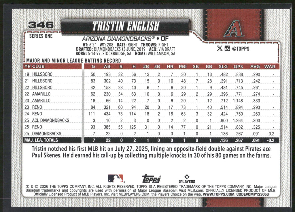 2026 Topps #346 Tristin English