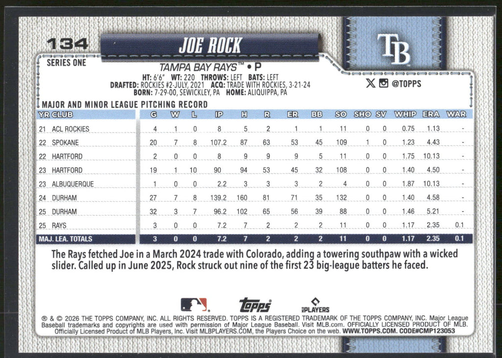 2026 Topps #134 Joe Rock