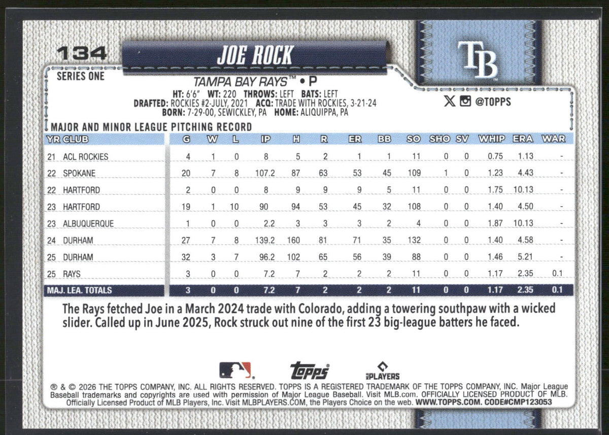 2026 Topps #134 Joe Rock