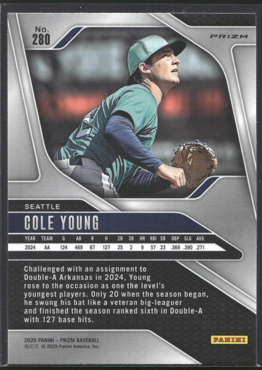 2025 Panini Prizm #280 Cole Young Ruby Wave Prizms