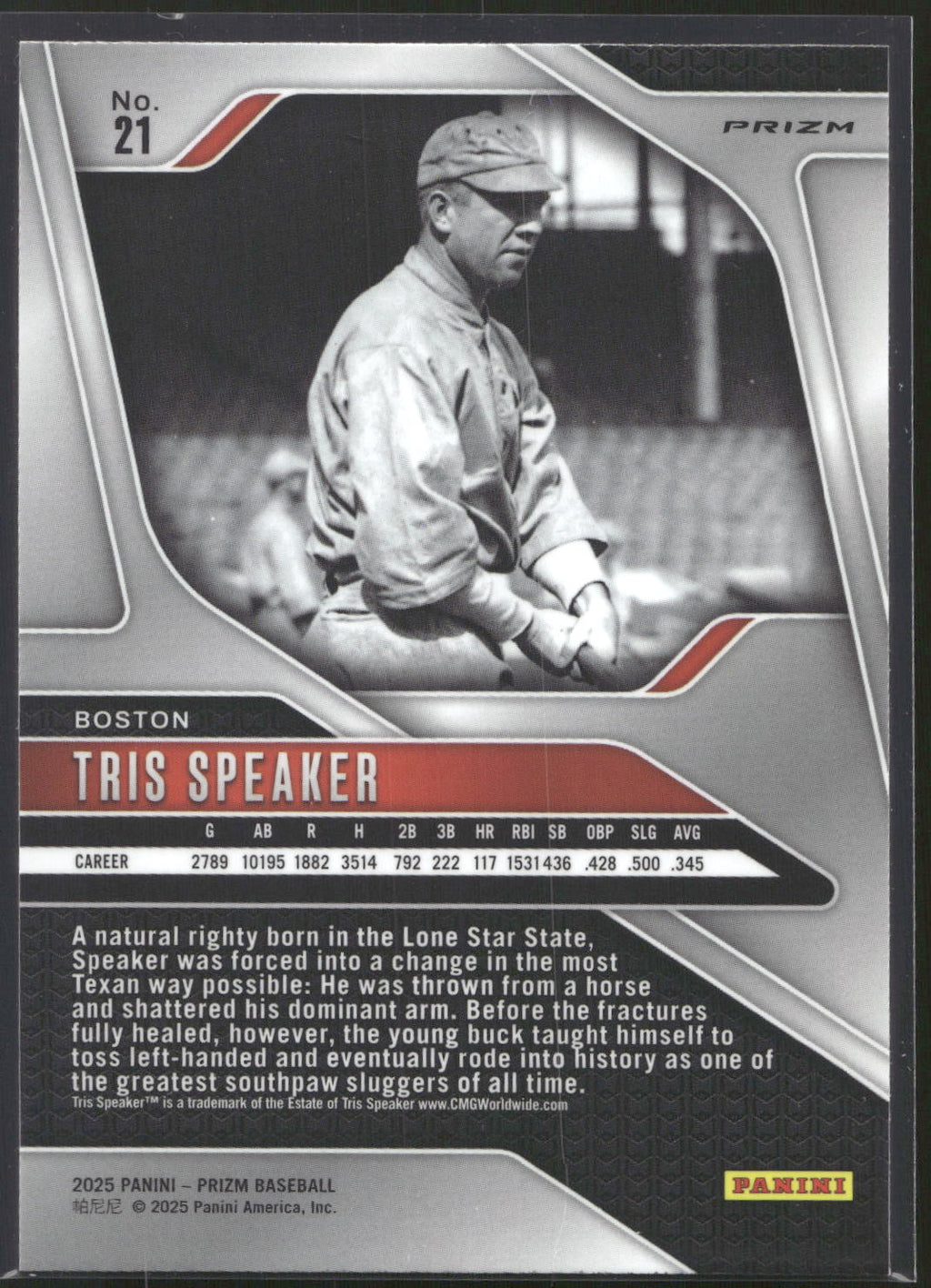 2025 Panini Prizm #21 Tris Speaker Green Ice Prizms