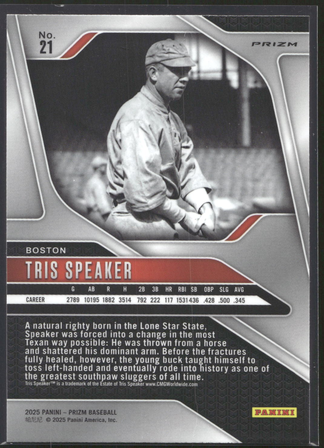 2025 Panini Prizm #21 Tris Speaker Green Ice Prizms