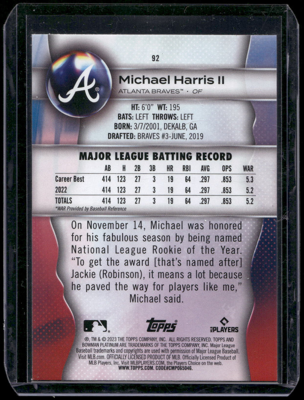 2023 Bowman Platinum #92 Michael Harris II