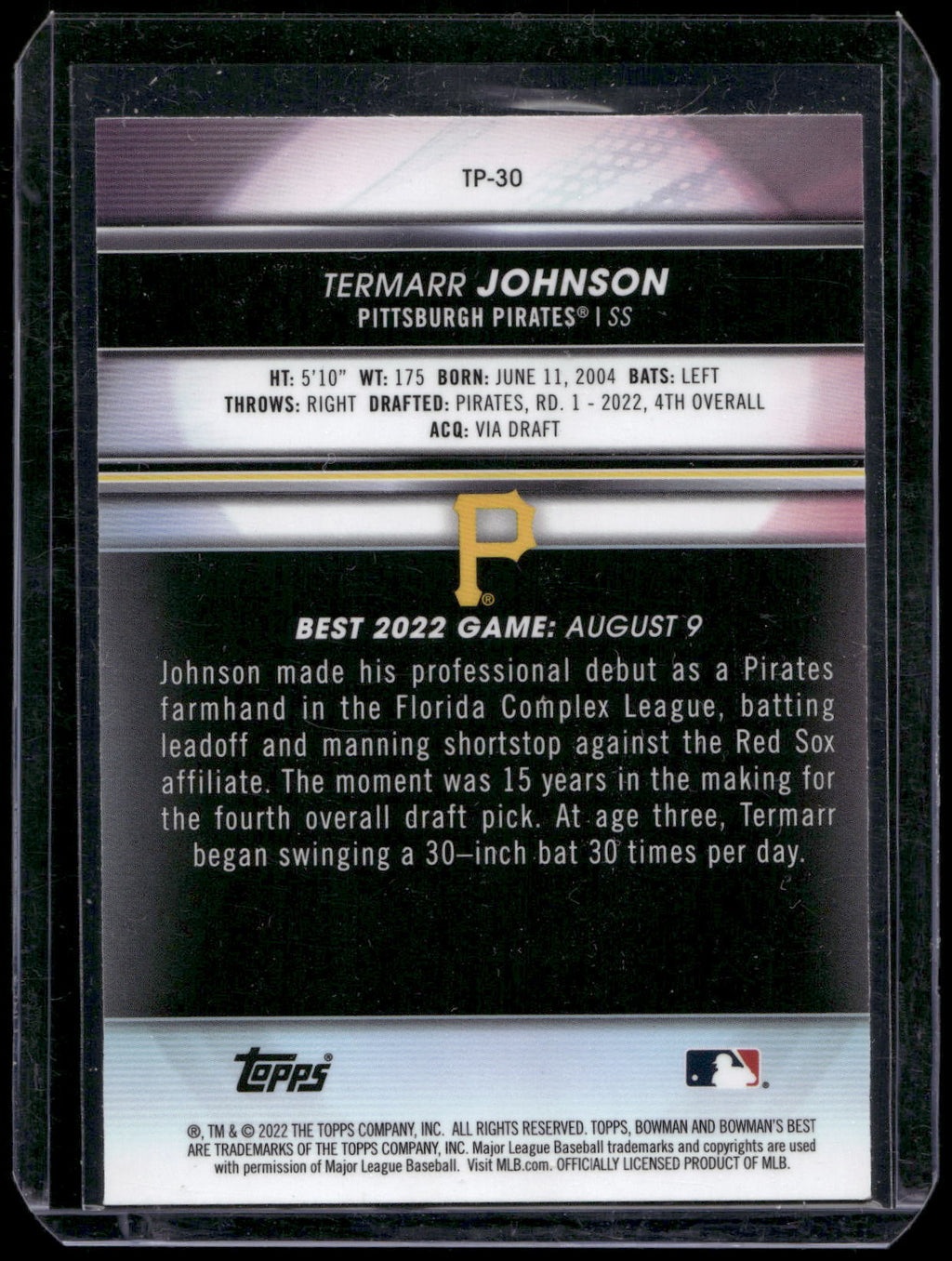 2022 Bowman's Best #TP-30 Termarr Johnson Top Prospects