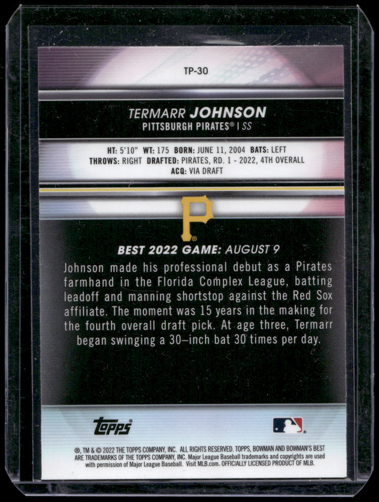 2022 Bowman's Best #TP-30 Termarr Johnson Top Prospects
