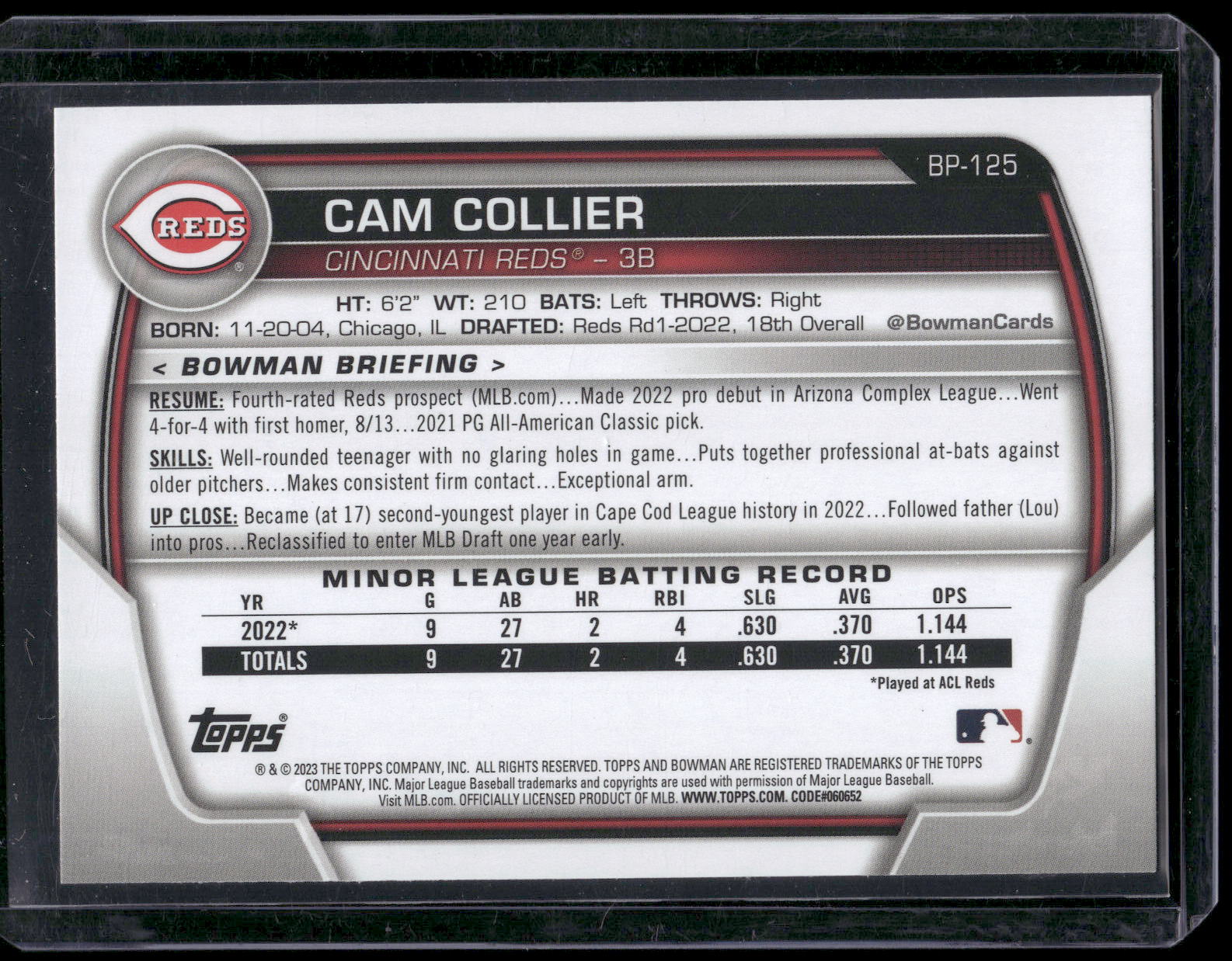 2023 Bowman #BP-125 Cam Collier Prospects
