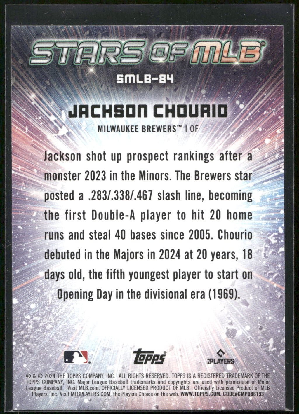 2024 Topps Update #SMLB-84 Jackson Chourio Stars of MLB