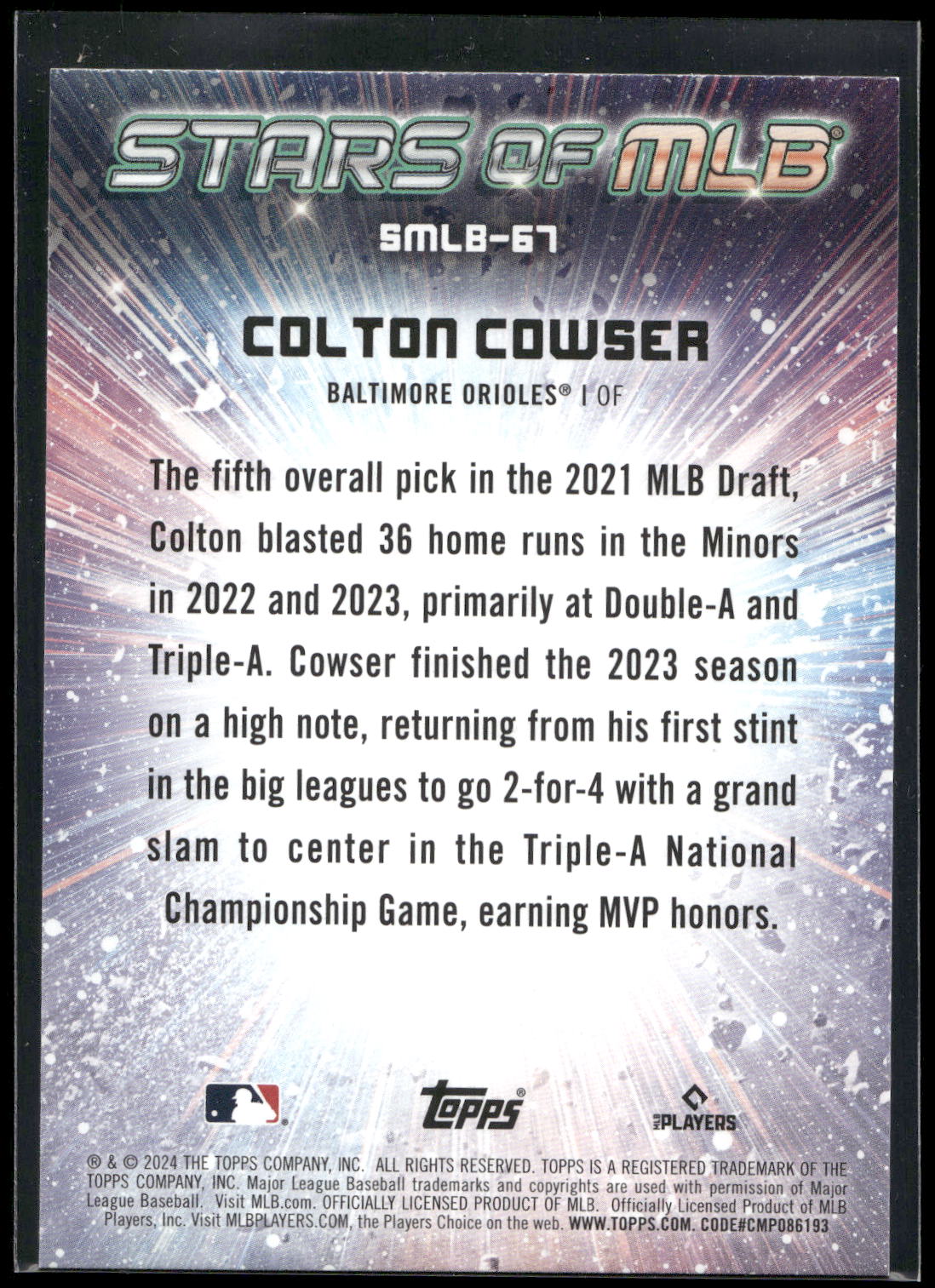 2024 Topps Update #SMLB-67 Colton Cowser Stars of MLB