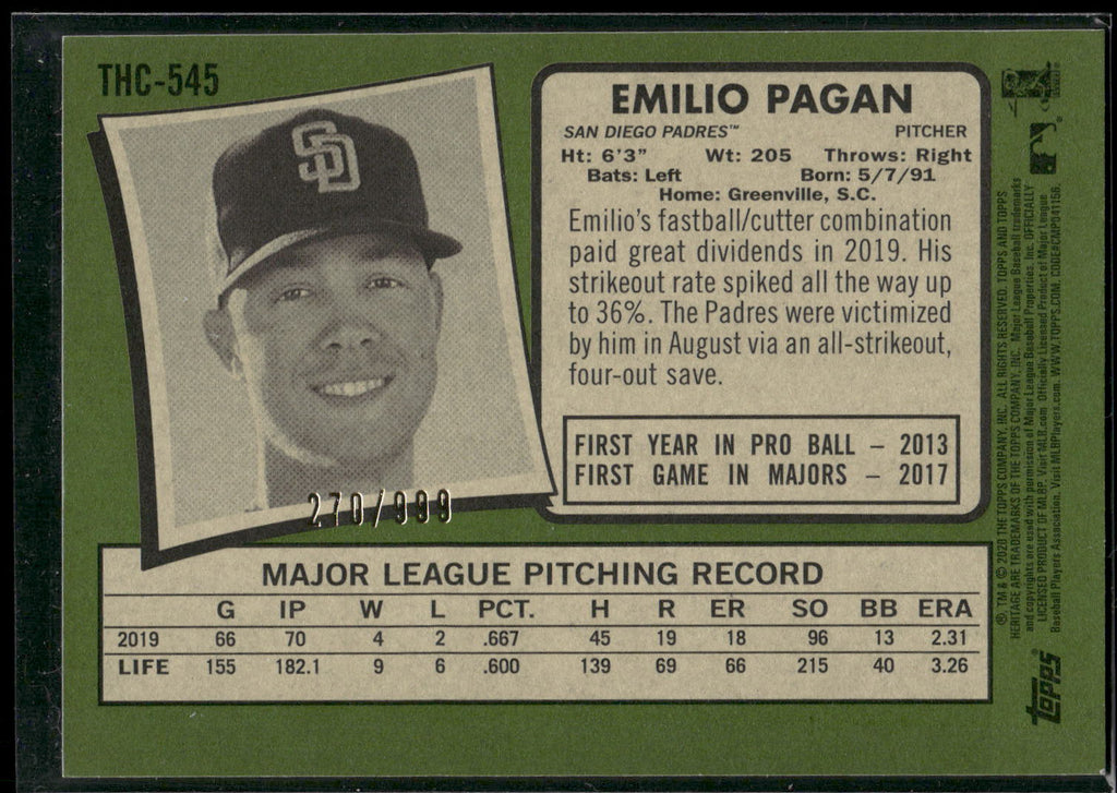 2020 Topps Heritage #THC-545 Emilio Pagan Chrome #/999