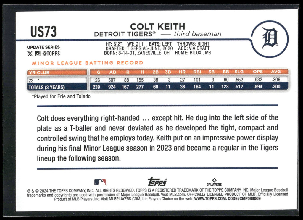 2024 Topps Update #US73 Colt Keith