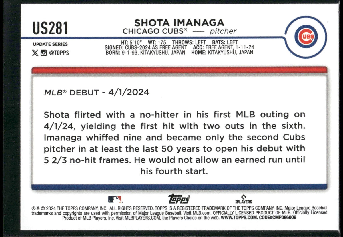 2024 Topps Update #US281 Shota Imanaga