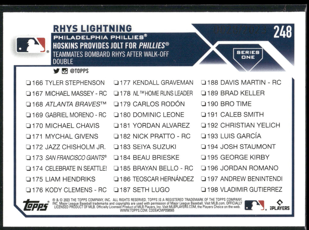 2023 Topps #248 Rhys Lightning Gold #/2023