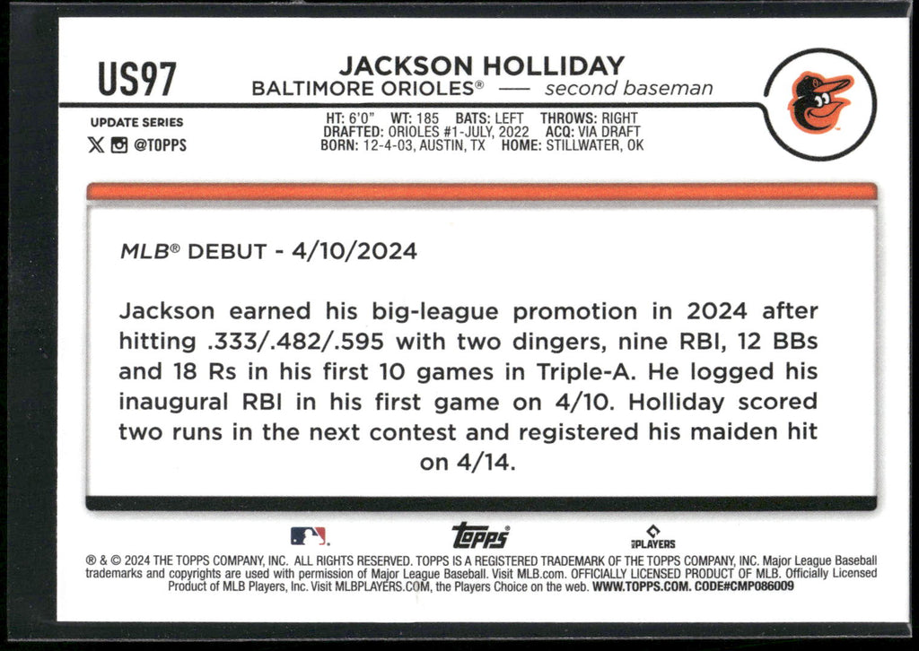2024 Topps Update #US97 Jackson Holliday