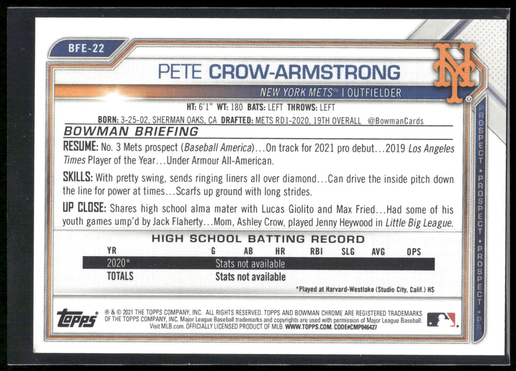 2021 Bowman 1st Edition #BFE-22 Pete Crow-Armstrong