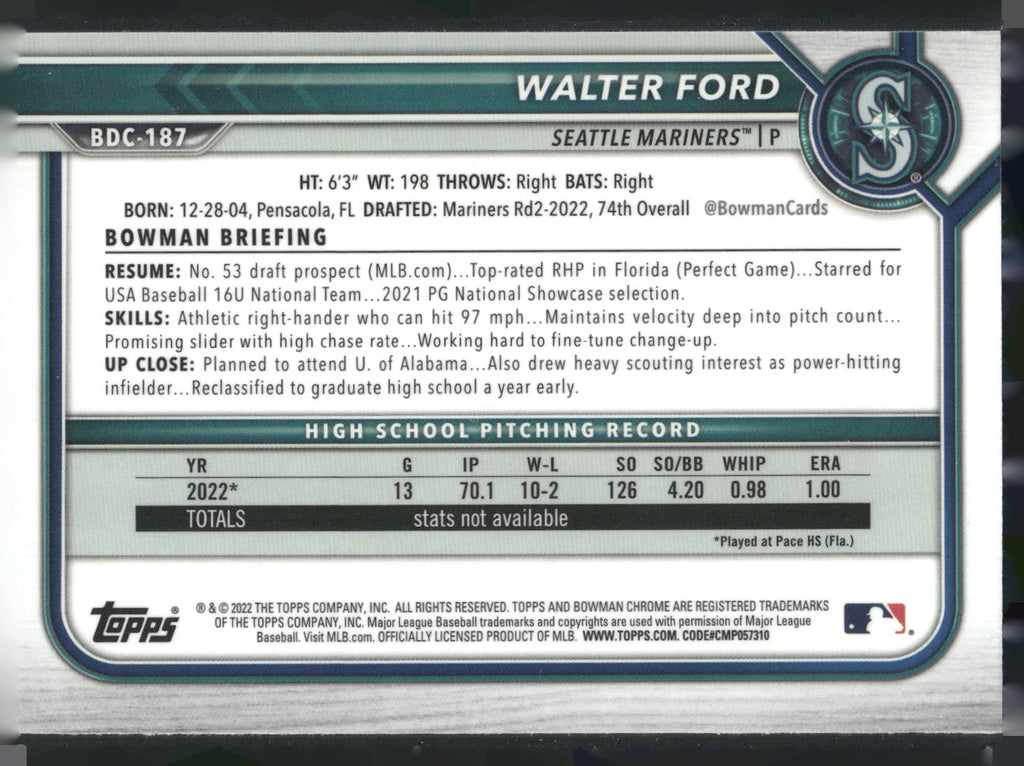 2022 Bowman Draft #BDC-187 Walter Ford Chrome