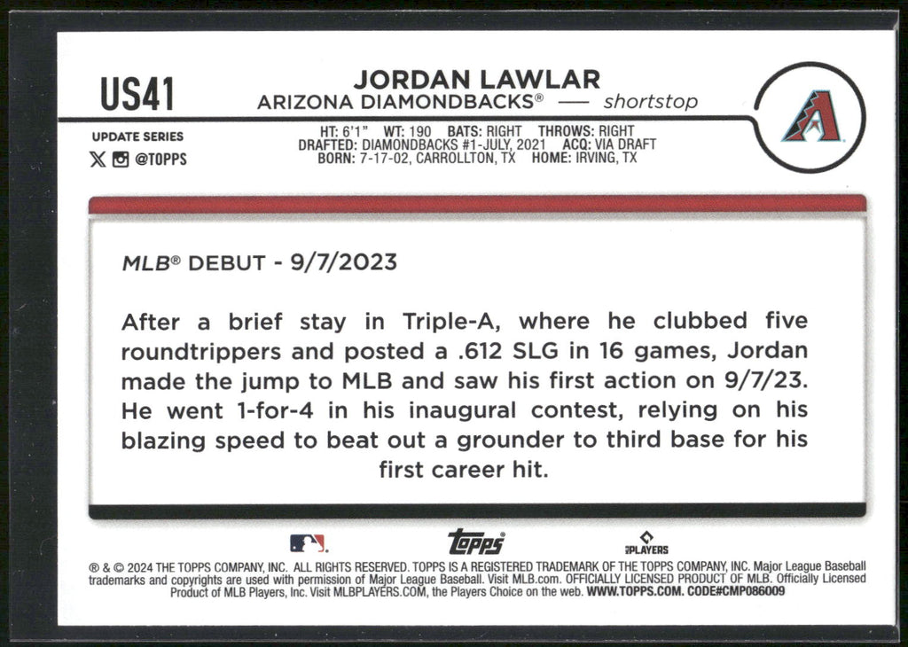 2024 Topps Update #US41 Jordan Lawlar