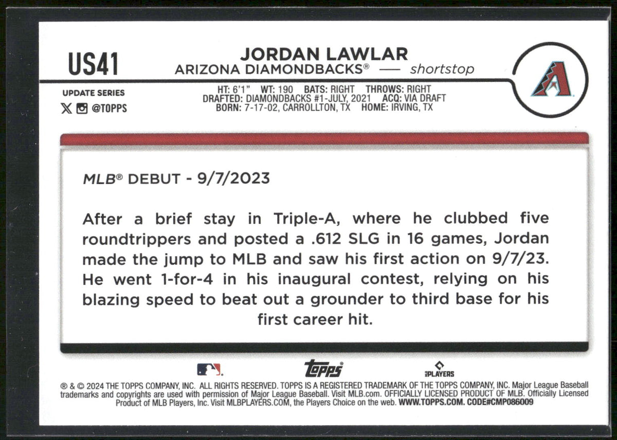2024 Topps Update #US41 Jordan Lawlar