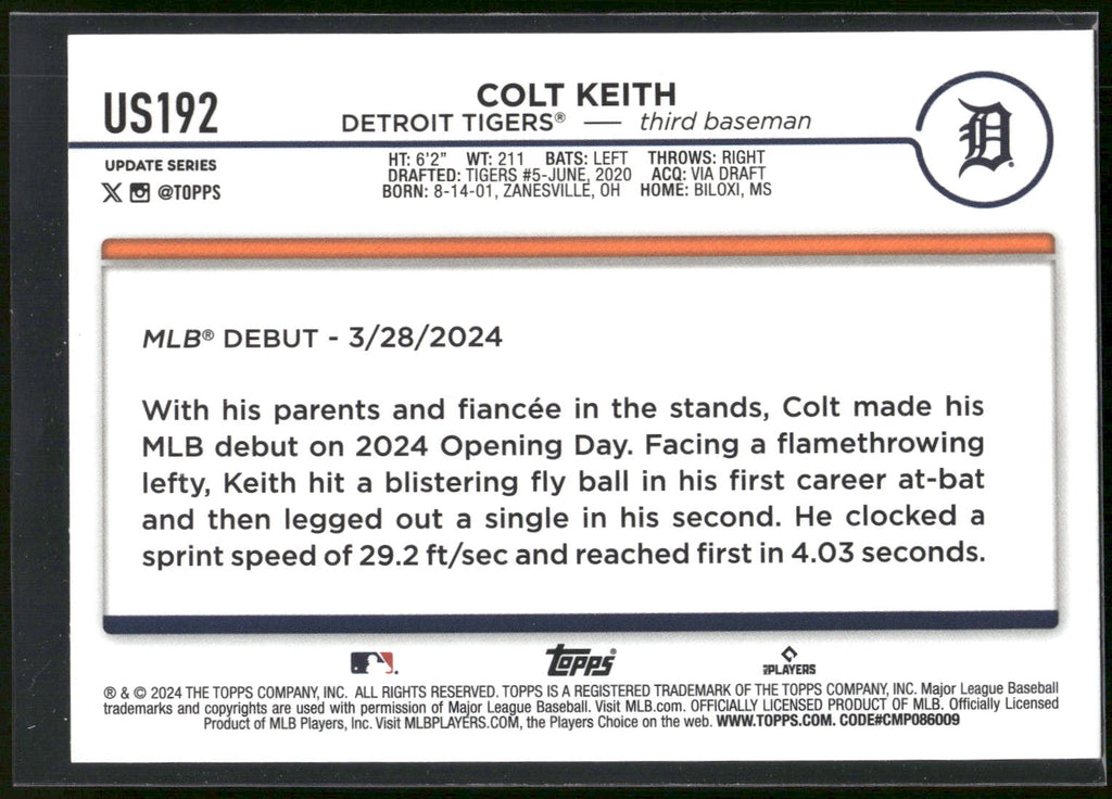 2024 Topps Update #US192 Colt Keith