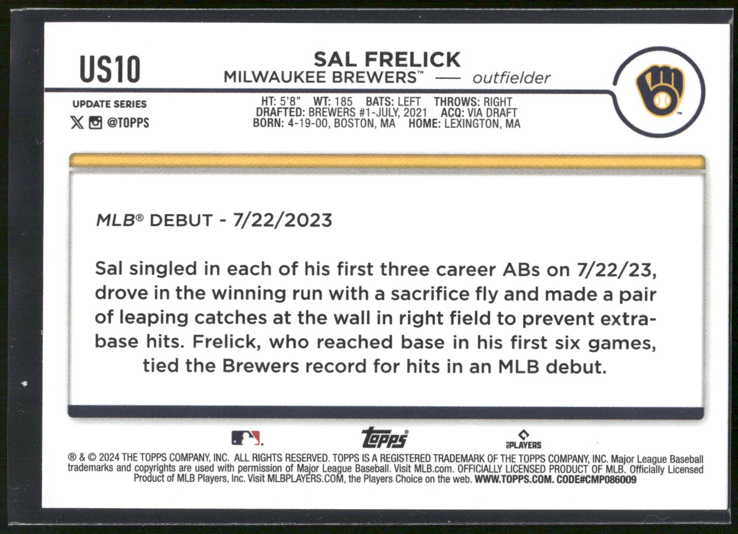 2024 Topps Update #US10 Sal Frelick