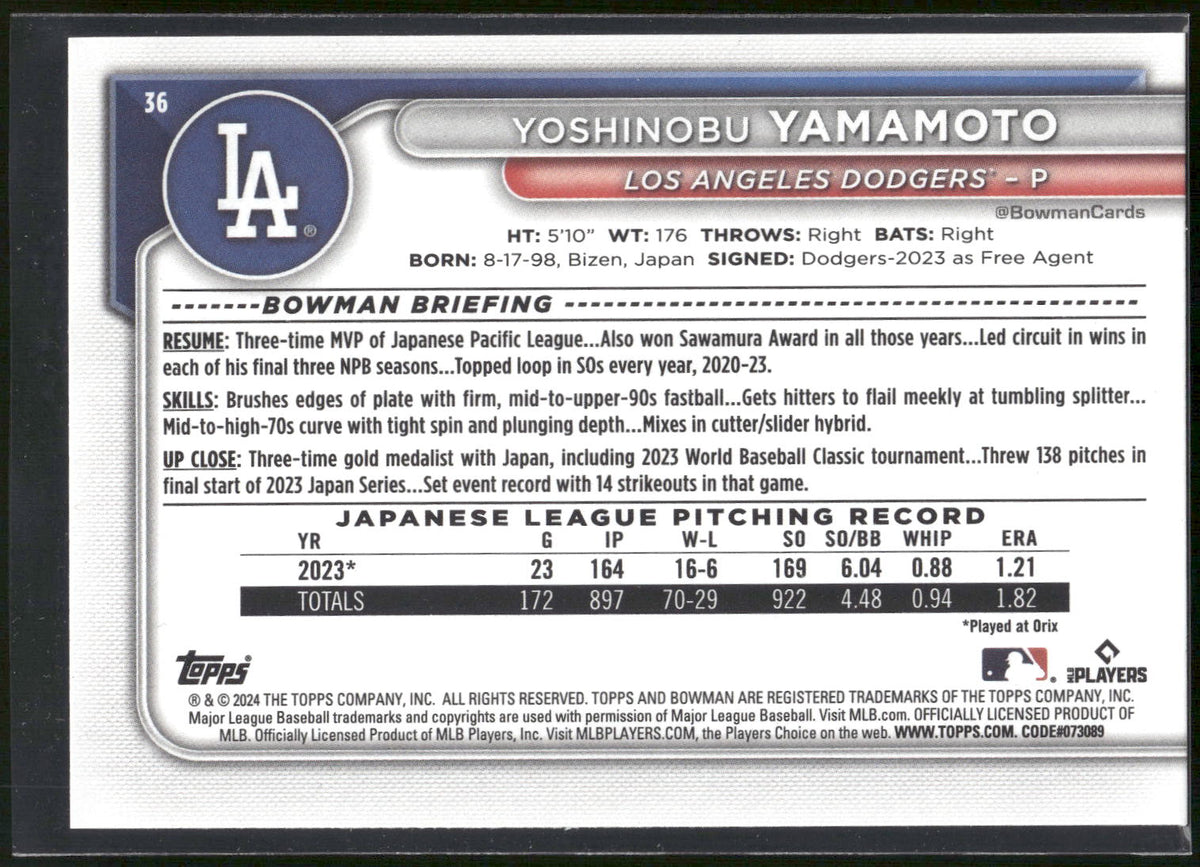 2024 Bowman #36 Yoshinobu Yamamoto