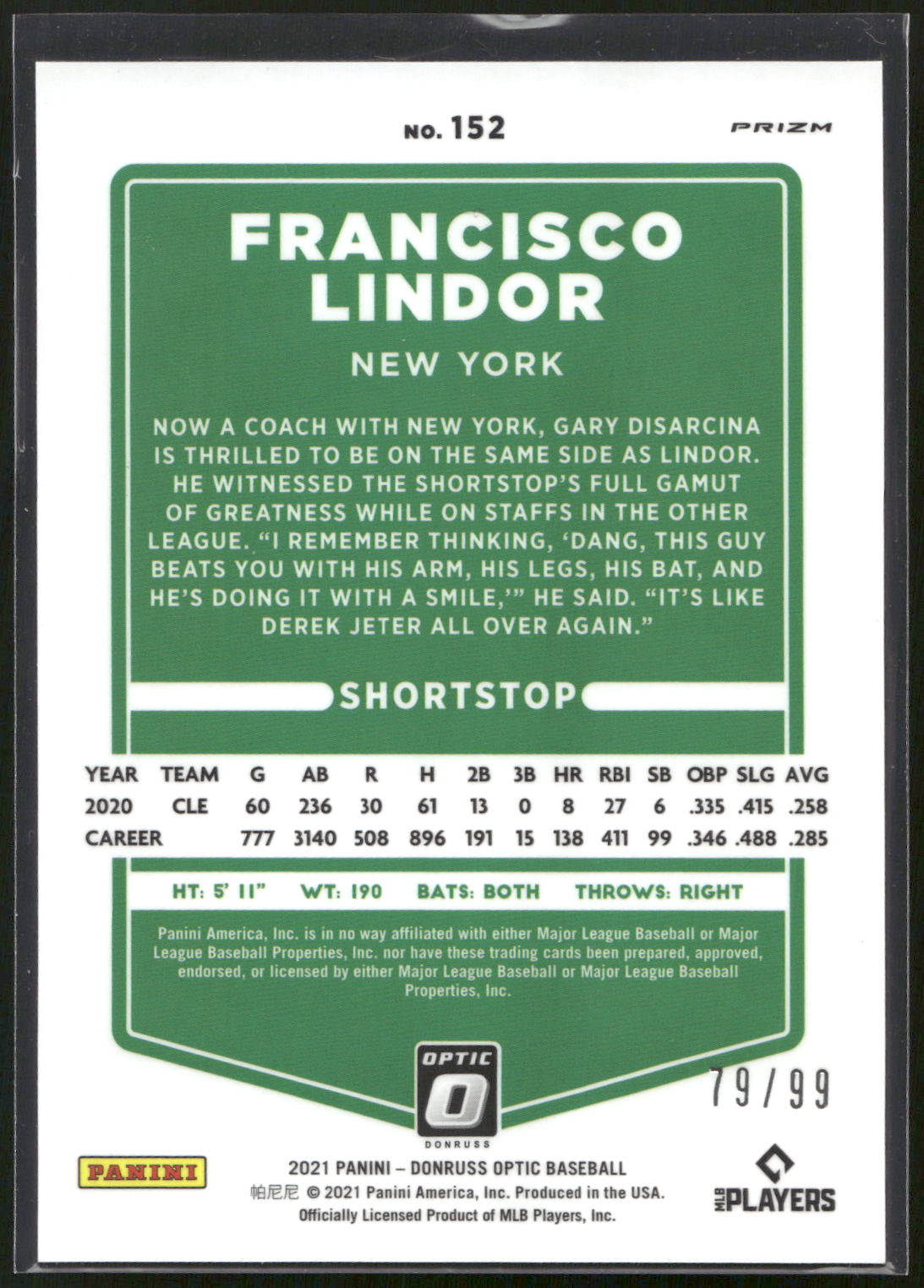 2021 Donruss Optic #152 Francisco Lindor Crisis