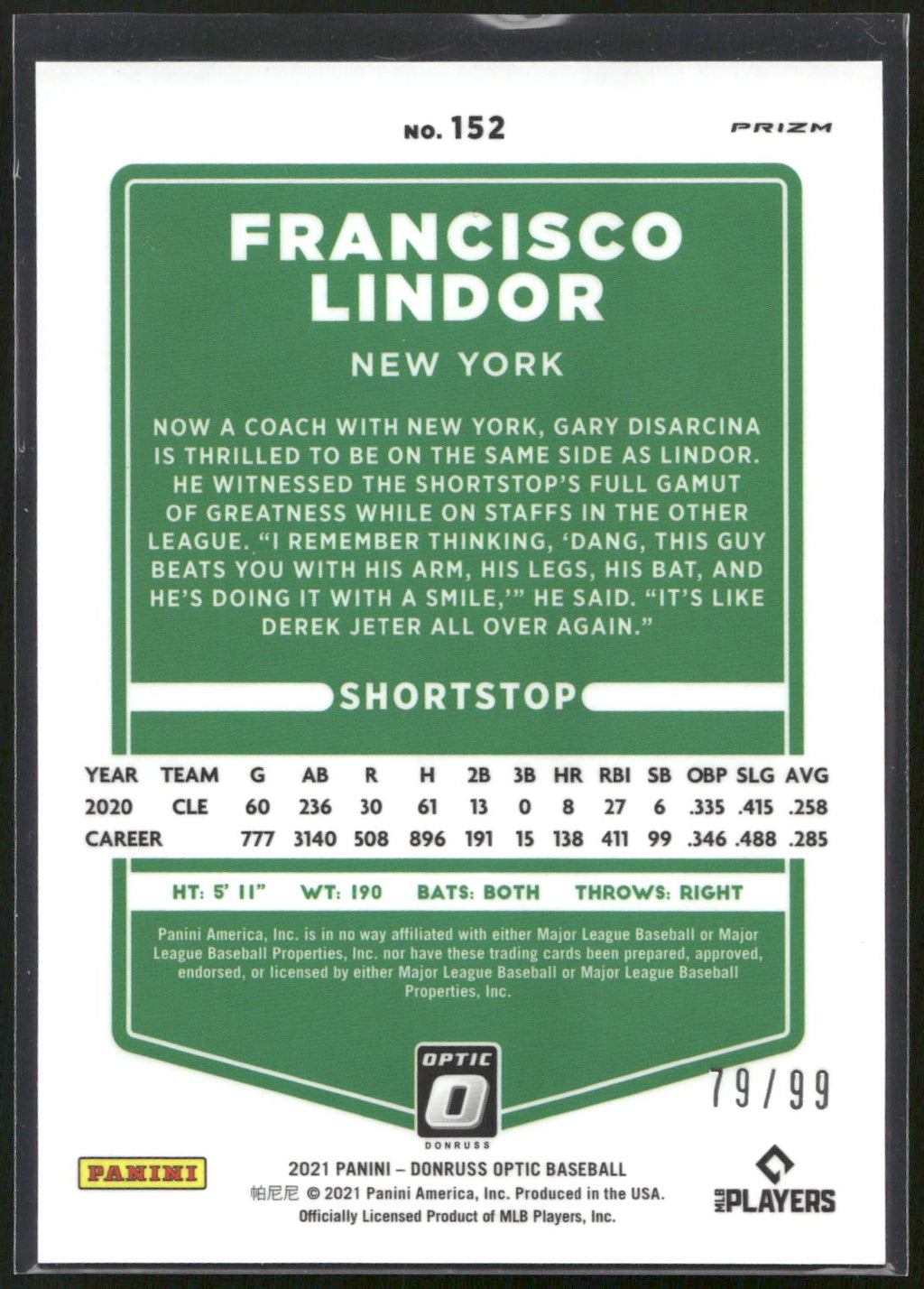 2021 Donruss Optic #152 Francisco Lindor Crisis