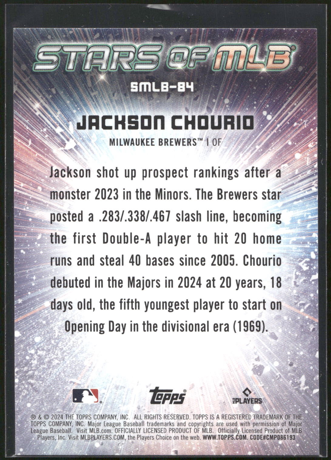 2024 Topps Update #SMLB-84 Jackson Chourio Stars of MLB