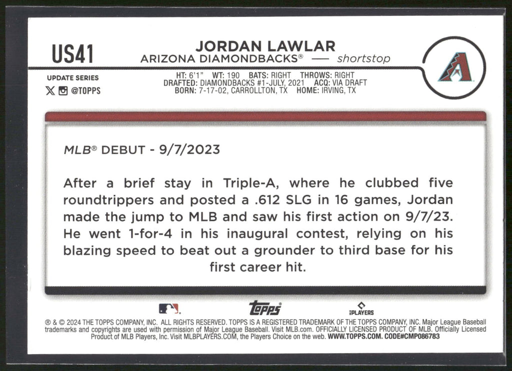 2024 Topps Update #US41 Jordan Lawlar Holiday Ghosts