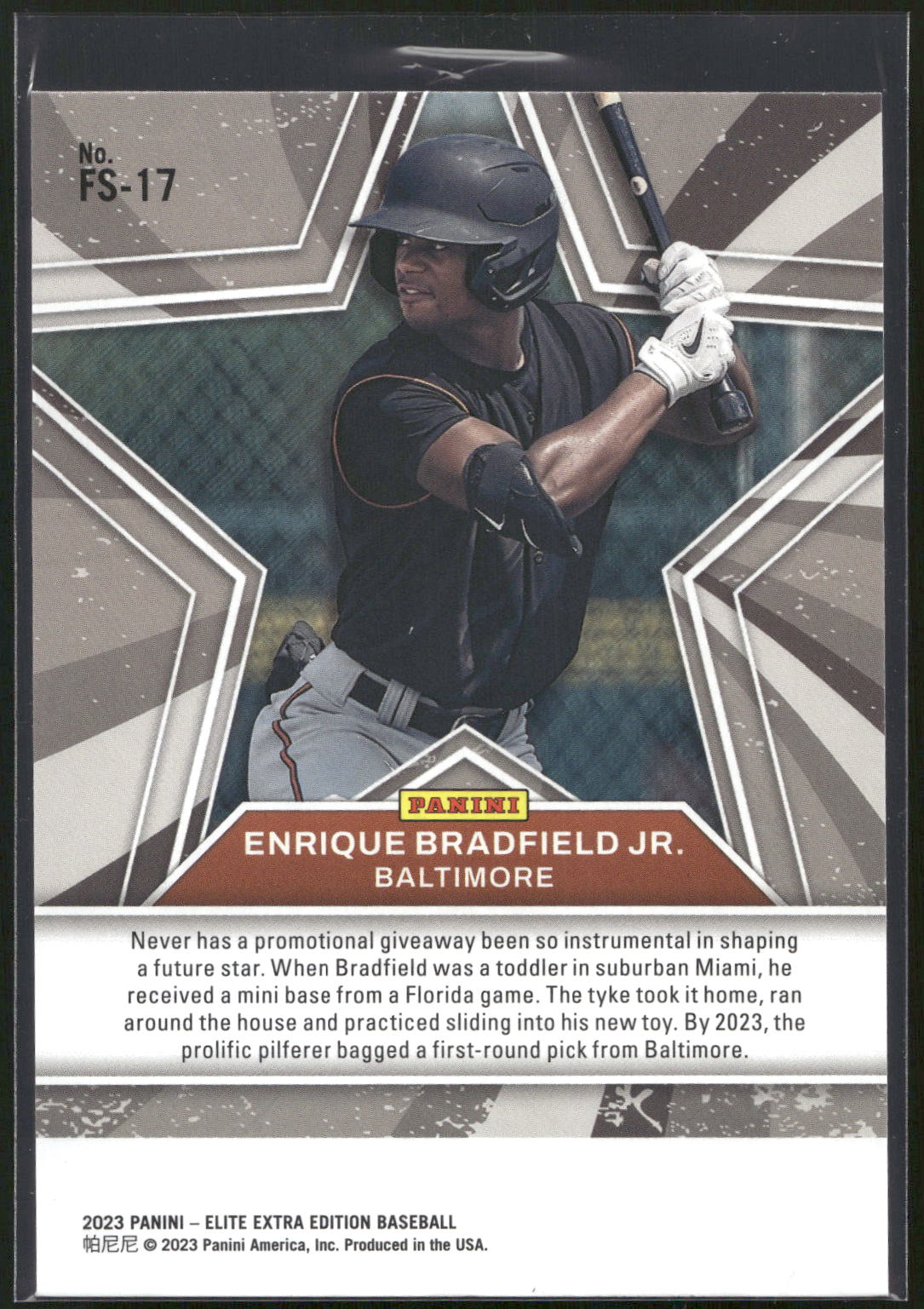 2023 Panini Elite Extra Edition #FS-17 Enrique Bradfield Jr. Future Star Status