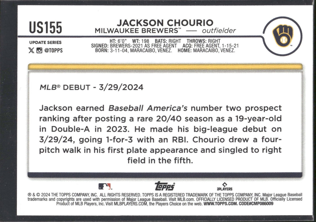 2024 Topps Update #US155 Jackson Chourio