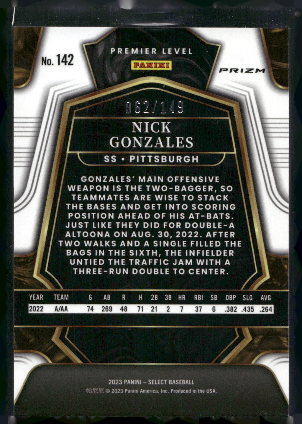 2023 Panini Select #142 Nick Gonzales White Prizm #/149