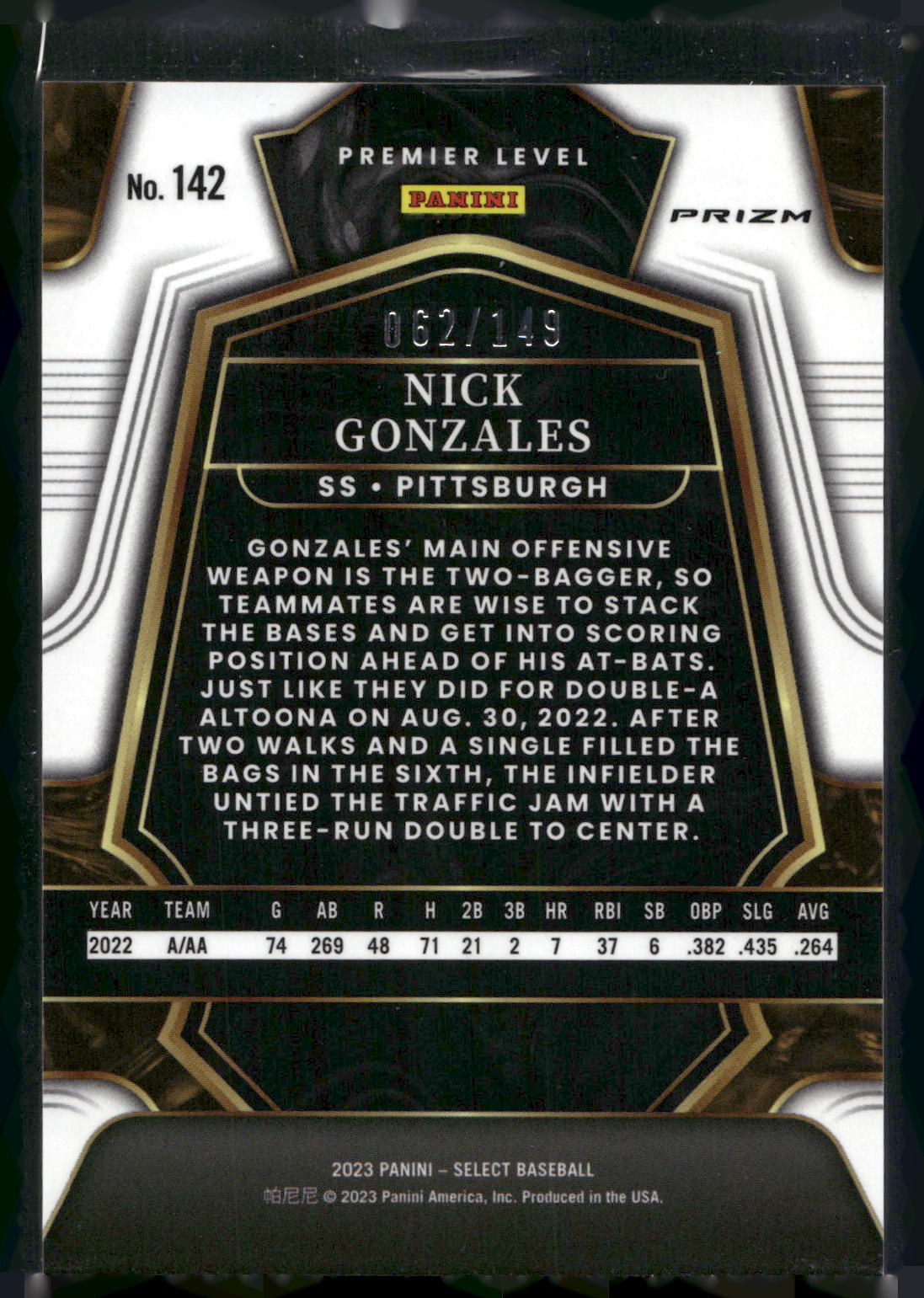 2023 Panini Select #142 Nick Gonzales White Prizm #/149