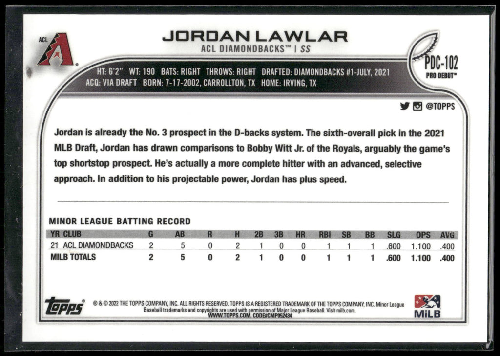 2022 Topps Pro Debut #PDC-102 Jordan Lawlar Chrome