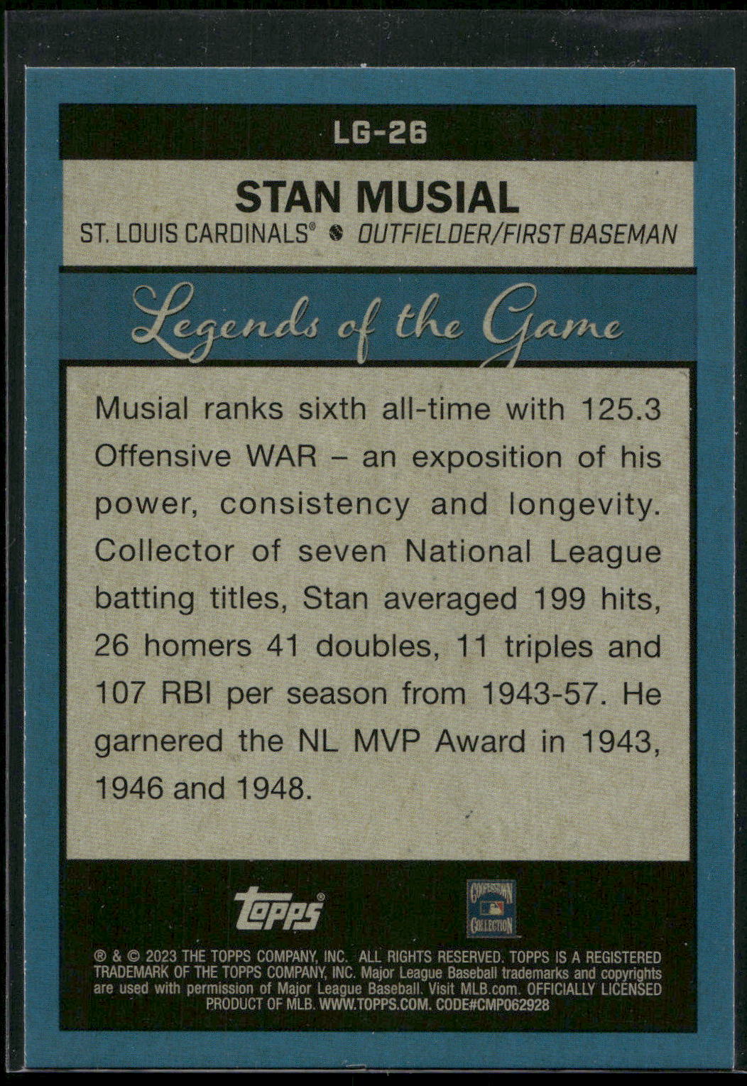 2023 Topps #LG-26 Stan Musial Legends of the Game