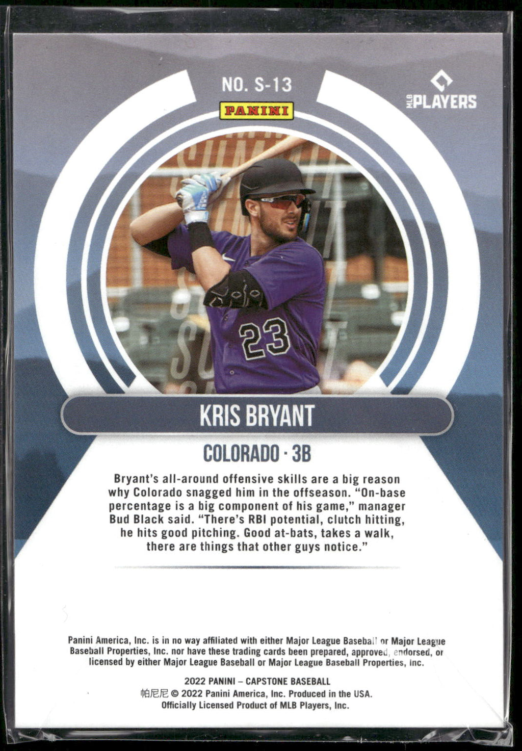 2022 Panini Capstone #S-13 Kris Bryant Summit